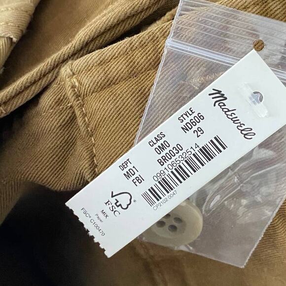 NWT Madewell Men’s 7" Chino Shorts CoolMax ND606 Tan Khaki Slim Fit-28 - Picture 3 of 4